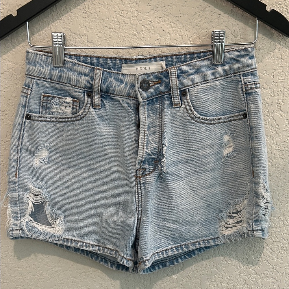 Hidden Light Blue Distressed Jean Shorts